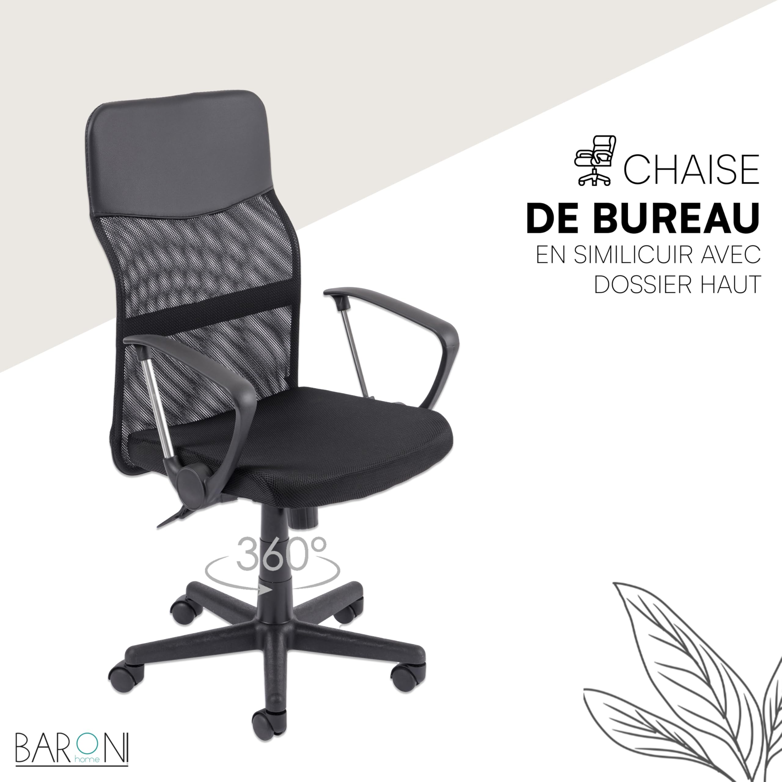 baroni-home-sedie-chaise-bureau-similicuir-noir-hauteur-r-glable image 4