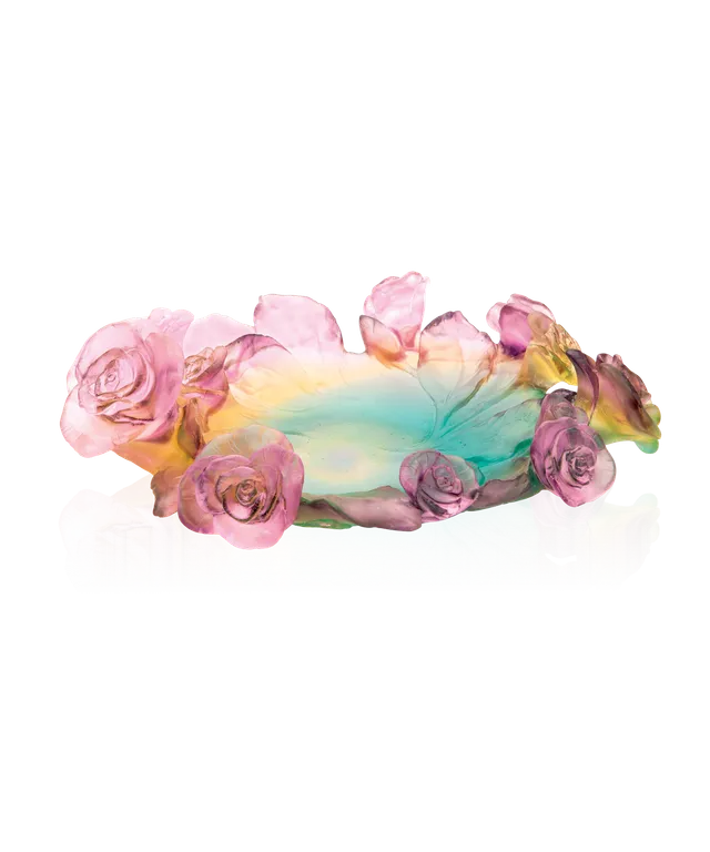 daum-rose-passion-coupe-cristal-verte-et-rose-florale image 1