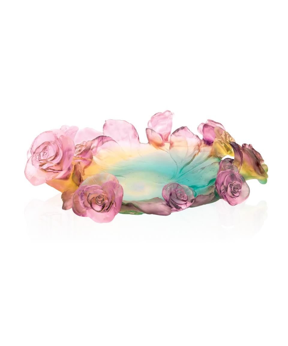 daum-rose-passion-coupe-cristal-verte-et-rose-florale image 1