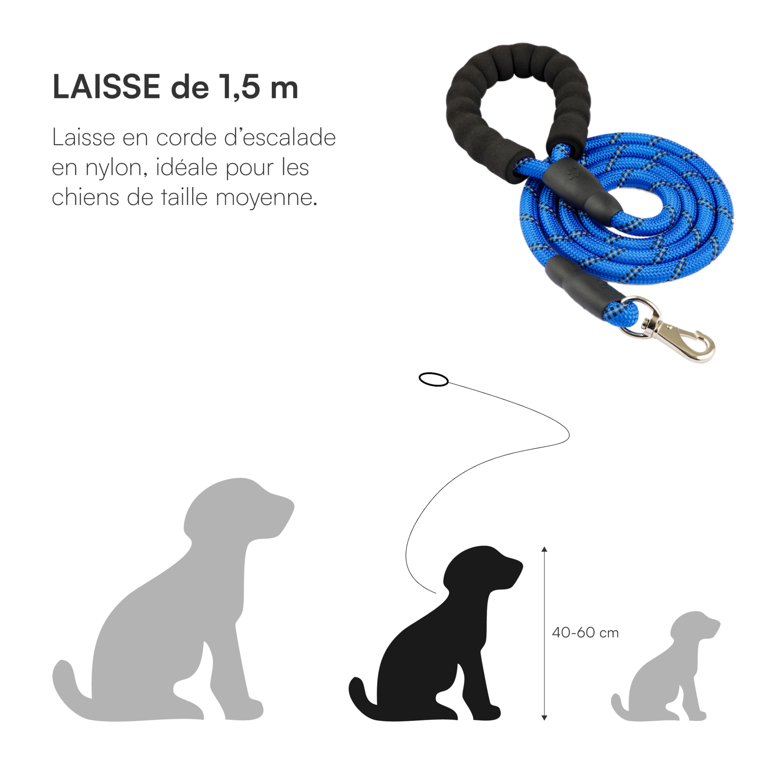 baroni-home-pet-laisse-pour-chien-1-5-m-bleu-nylon-r-fl-chissant image 4