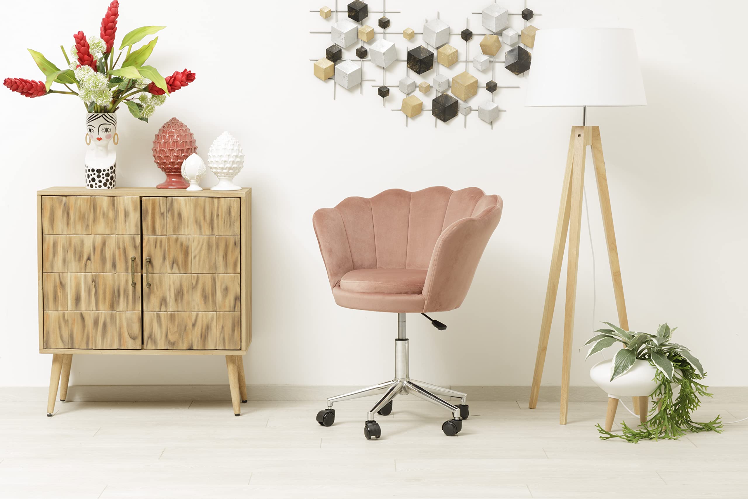 baroni-home-sedie-fauteuil-de-bureau-velours-rose-poudr-pivotant image 2