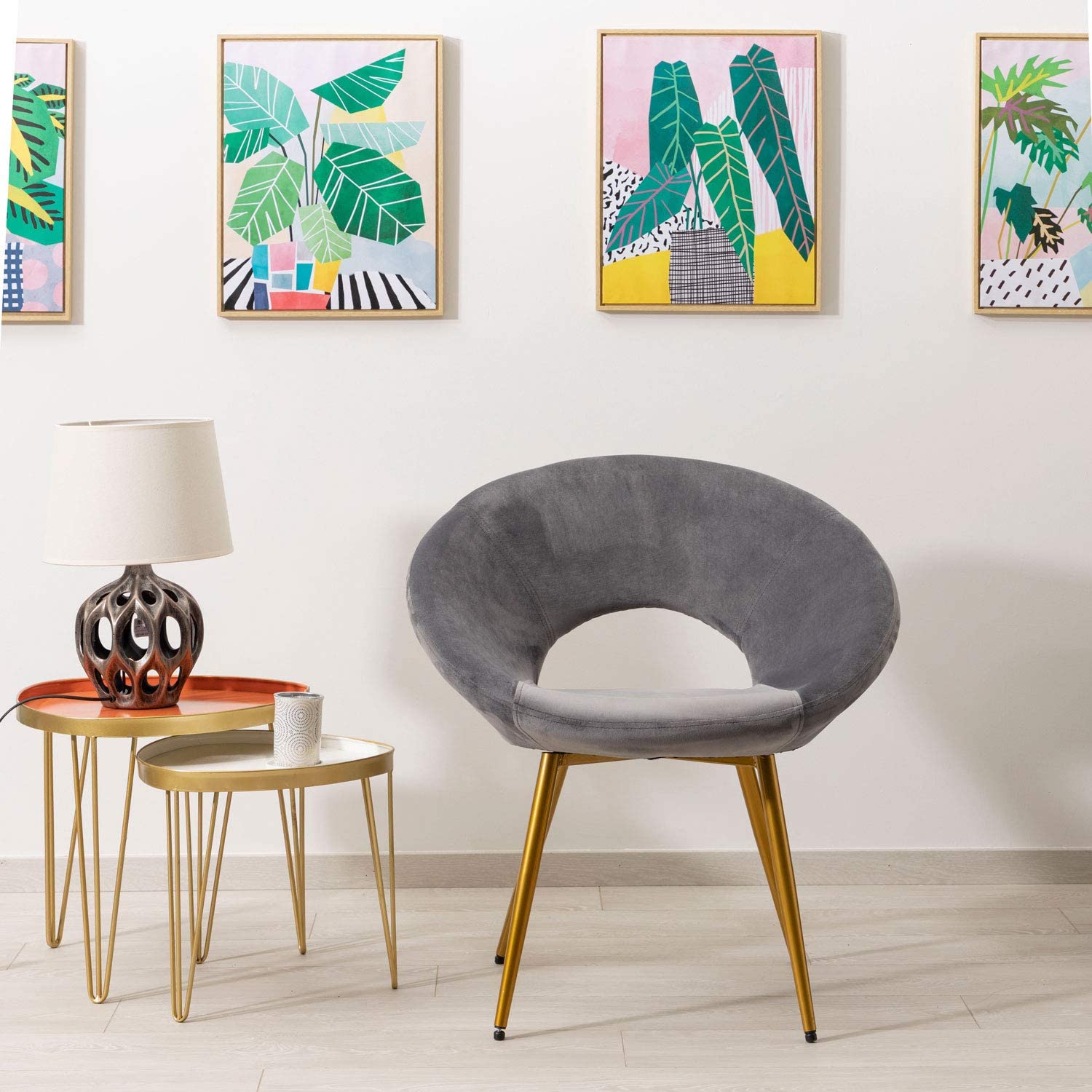 baroni-home-poltrone-fauteuil-velours-rond-gris-55x58x78-cm-pieds-or image 2