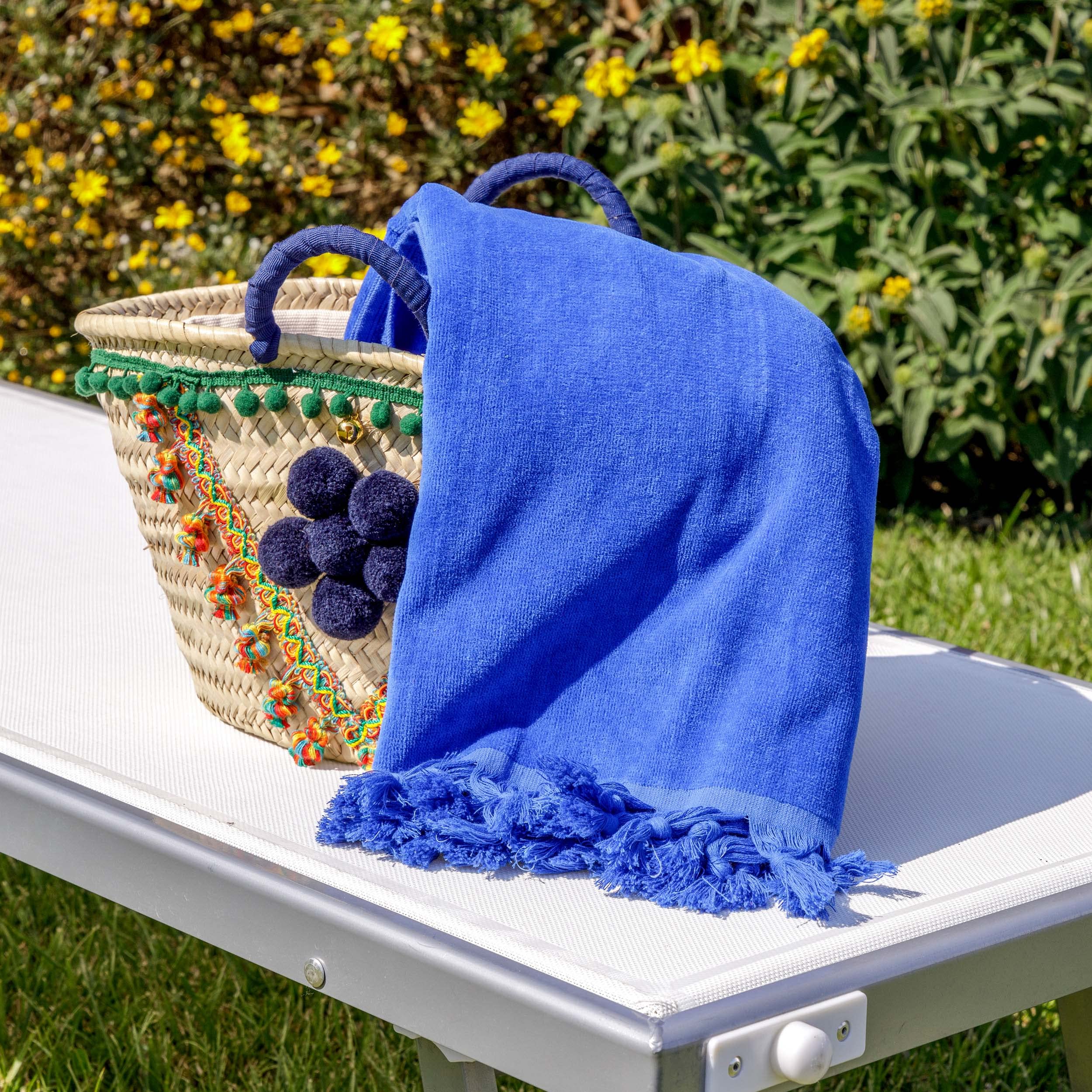 baroni-home-outdoor-serviette-plage-coton-bleu-royal-90x160-cm image 6