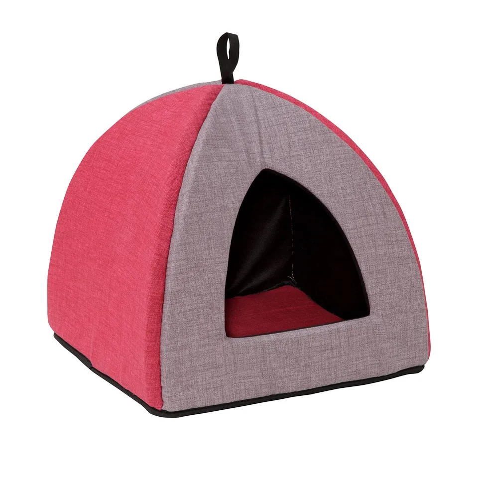 baroni-home-pet-panier-chat-pyramide-gris-bordeaux-40x40x36-cm image 1