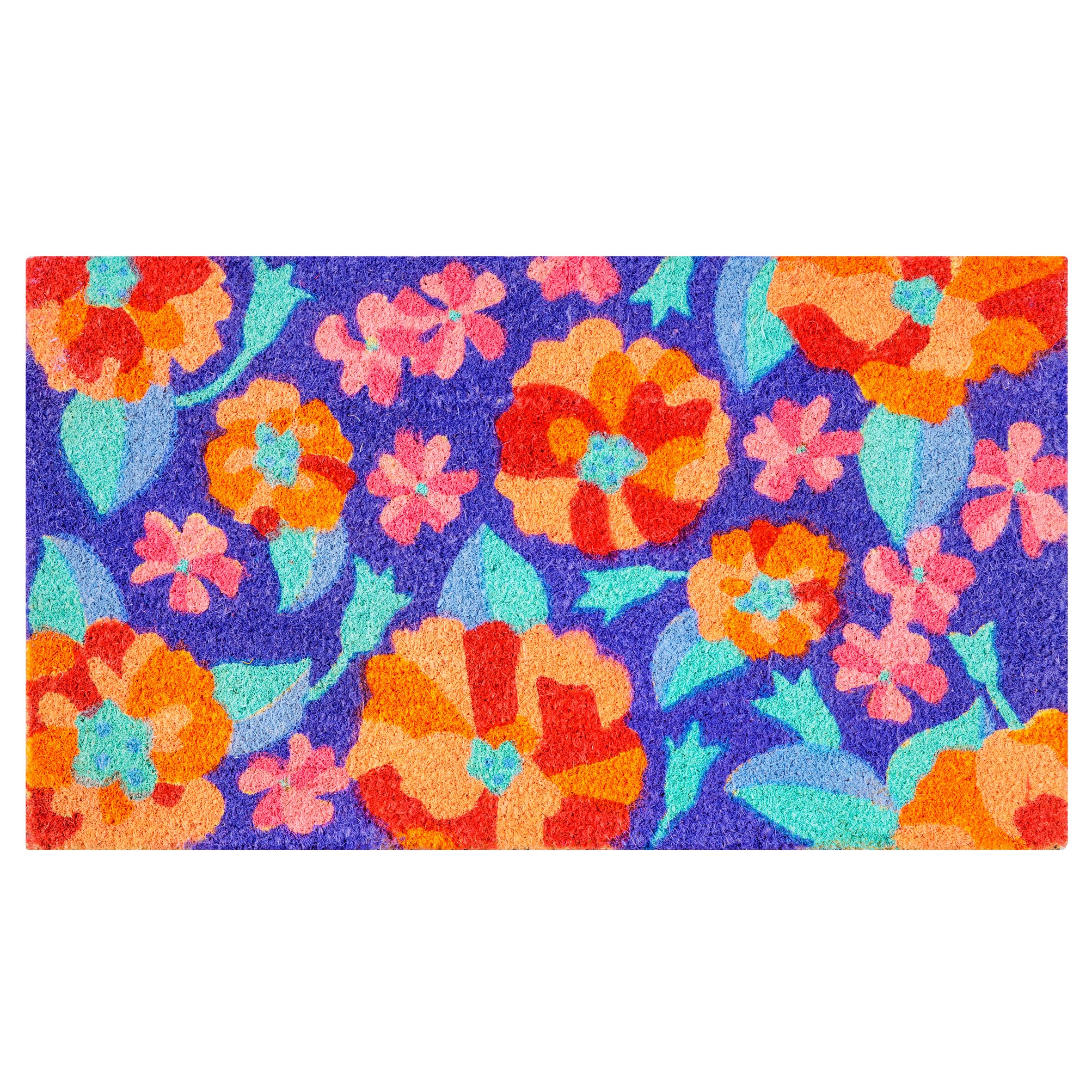 baroni-home-tessile-casa-paillasson-coco-fleurs-rouges-fond-bleu-70x40 image 1