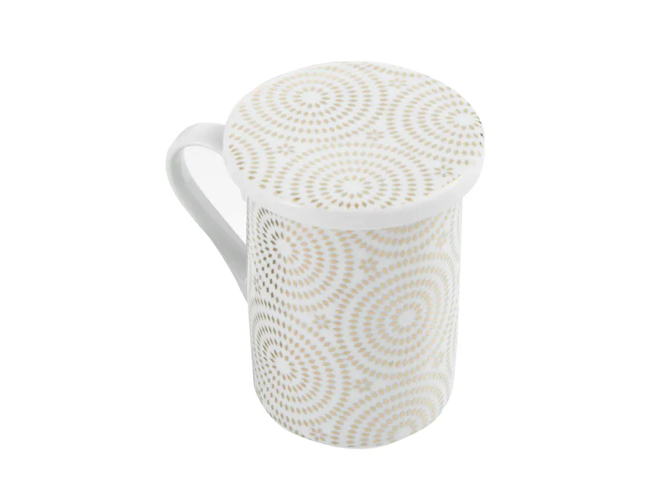 baroni-home-cucina-tasse-tisani-re-c-ramique-blanc-or-filtre image 1