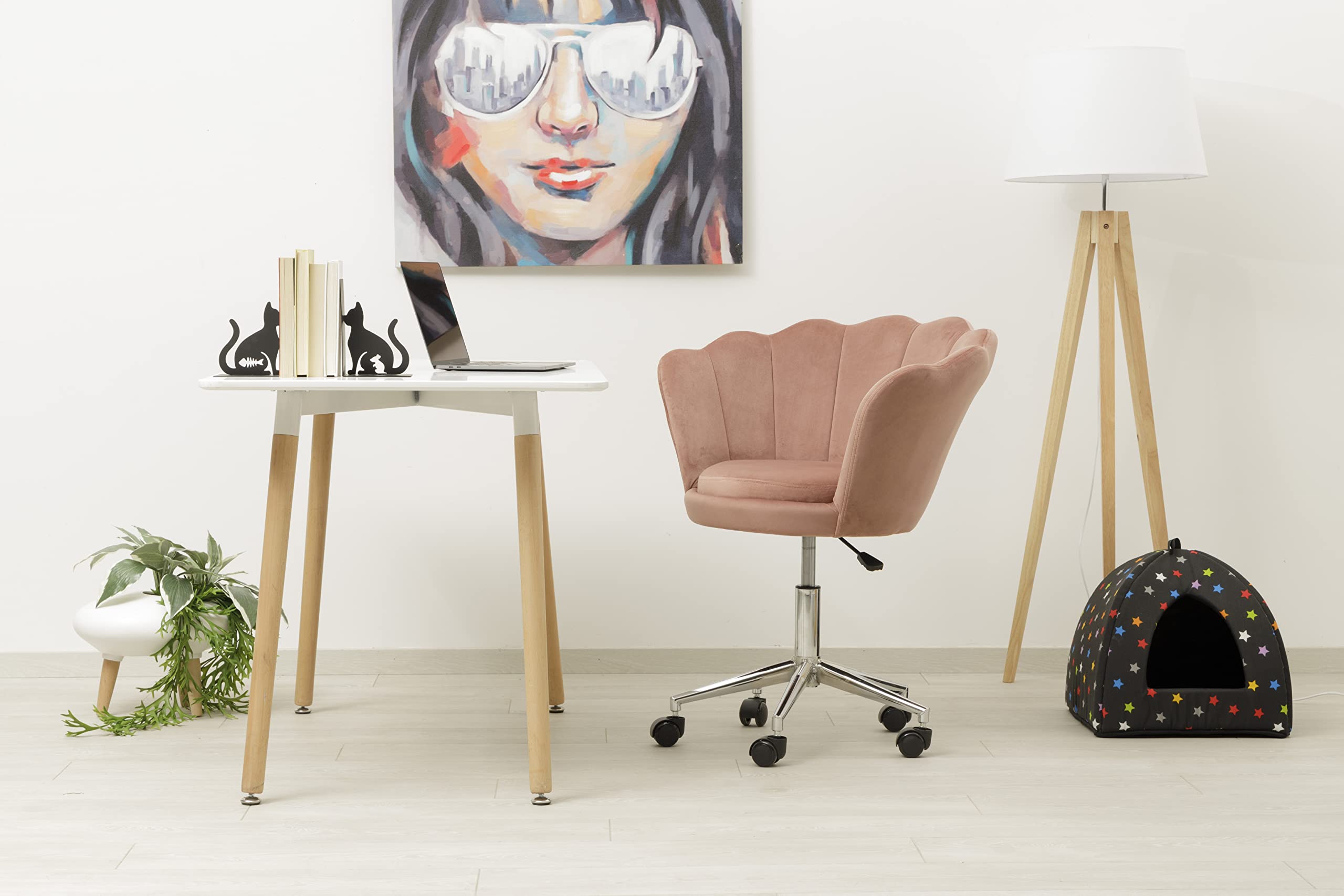 baroni-home-sedie-fauteuil-de-bureau-velours-rose-poudr-pivotant image 5