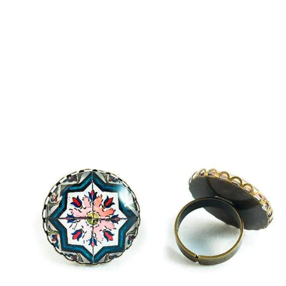 luisa-paix-o-azulejo-bague-verre-ajustable-motif-2-5cm image 1