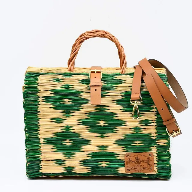 luisa-paix-o-sac-cabas-jonc-vert-naturel-30cm-cuir image 1