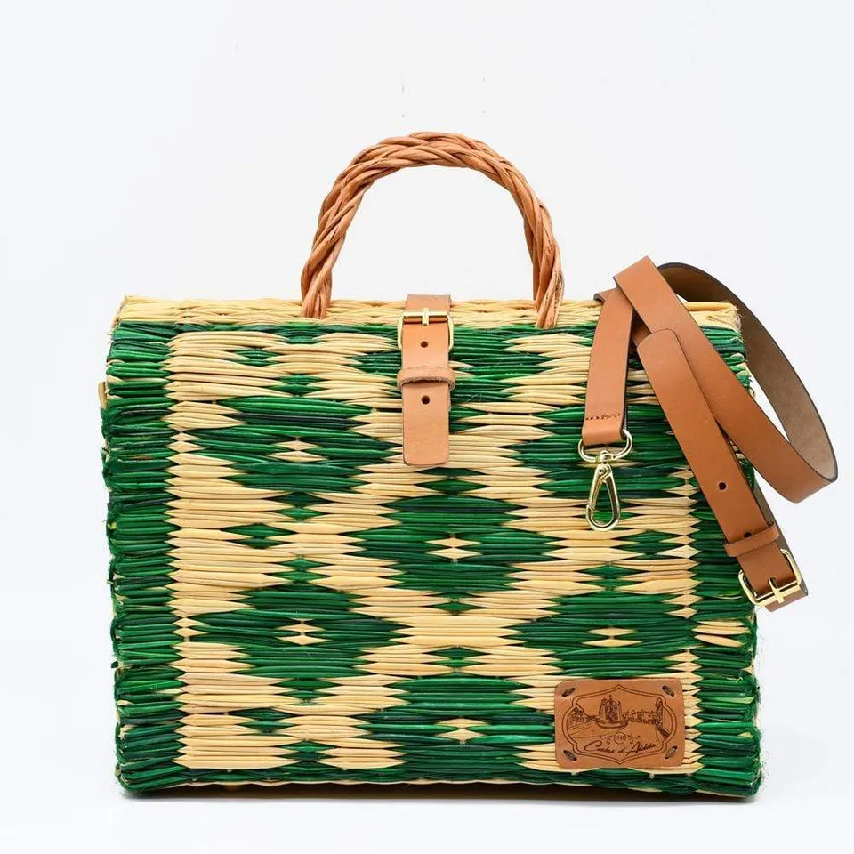 luisa-paix-o-sac-cabas-jonc-vert-naturel-30cm-cuir image 1
