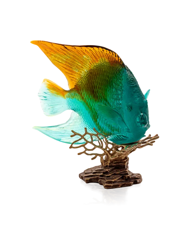 daum-univers-animalier-ange-royal-sculpture-cristal-ambre-vert-125-ex image 1