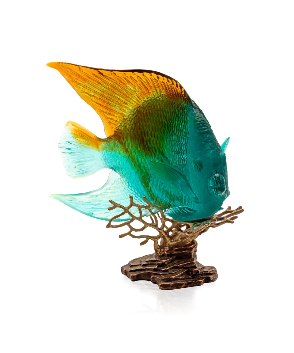 daum-univers-animalier-ange-royal-sculpture-cristal-ambre-vert-125-ex image 1