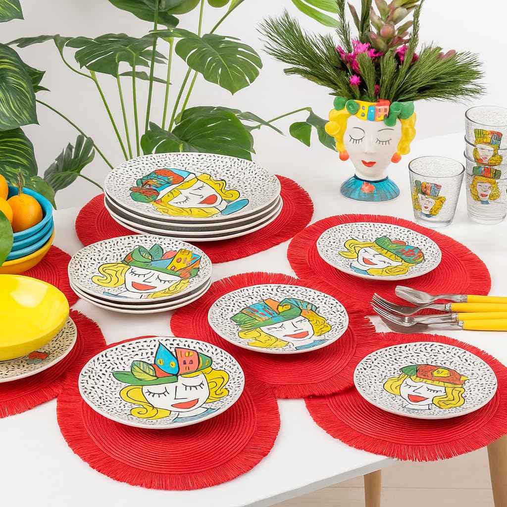 baroni-home-cucina-sets-de-table-ronds-38-cm-rouge-x6 image 2