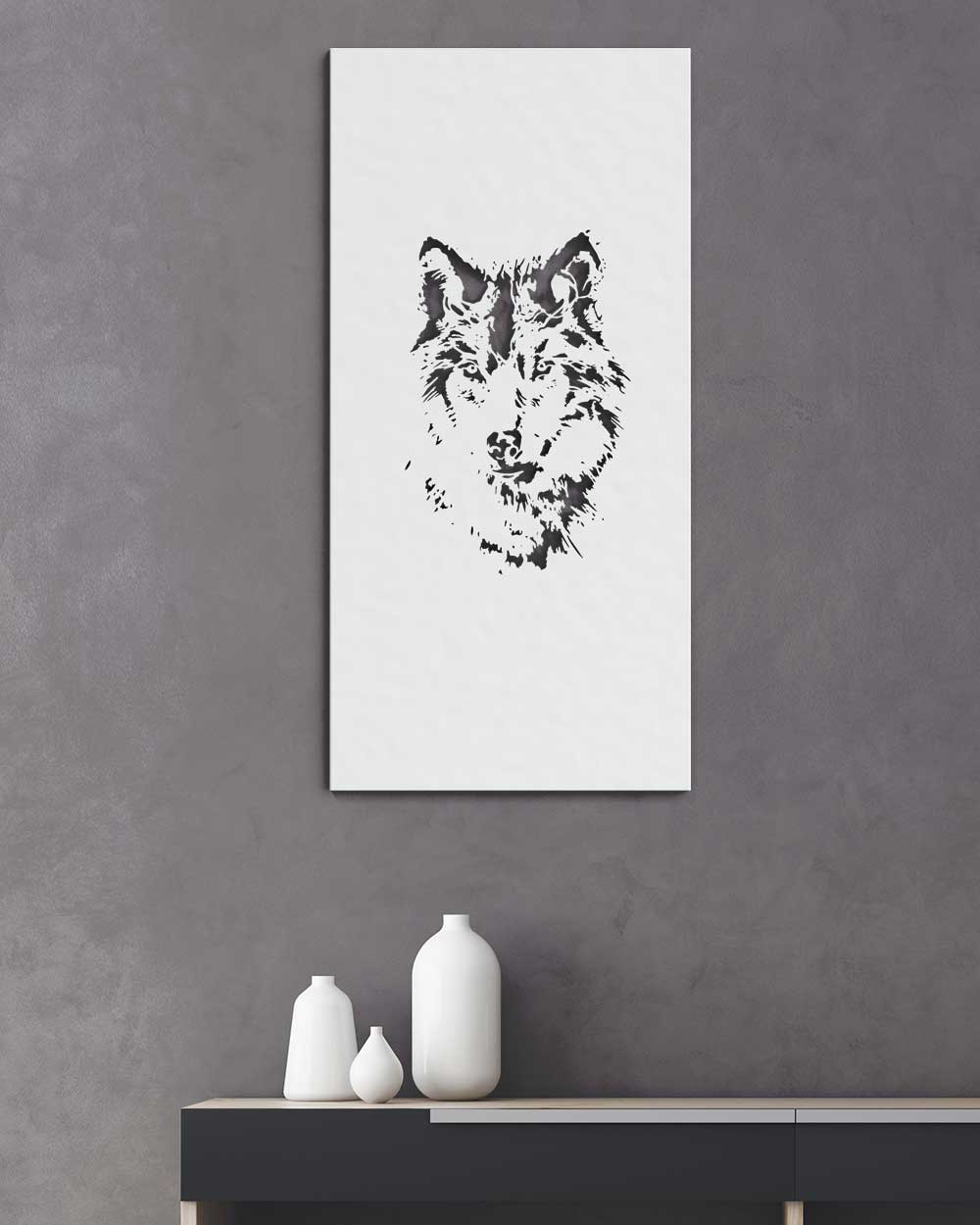 je-suis-art-tableaux-loup-tableau-m-tal-blanc-d-coup image 1