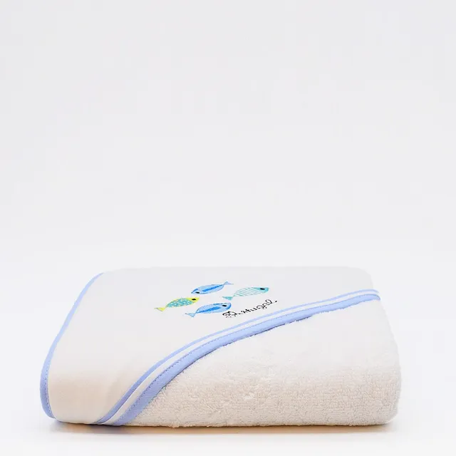 luisa-paix-o-drap-de-bain-b-b-capuche-sardines-bleu-100x100cm image 1