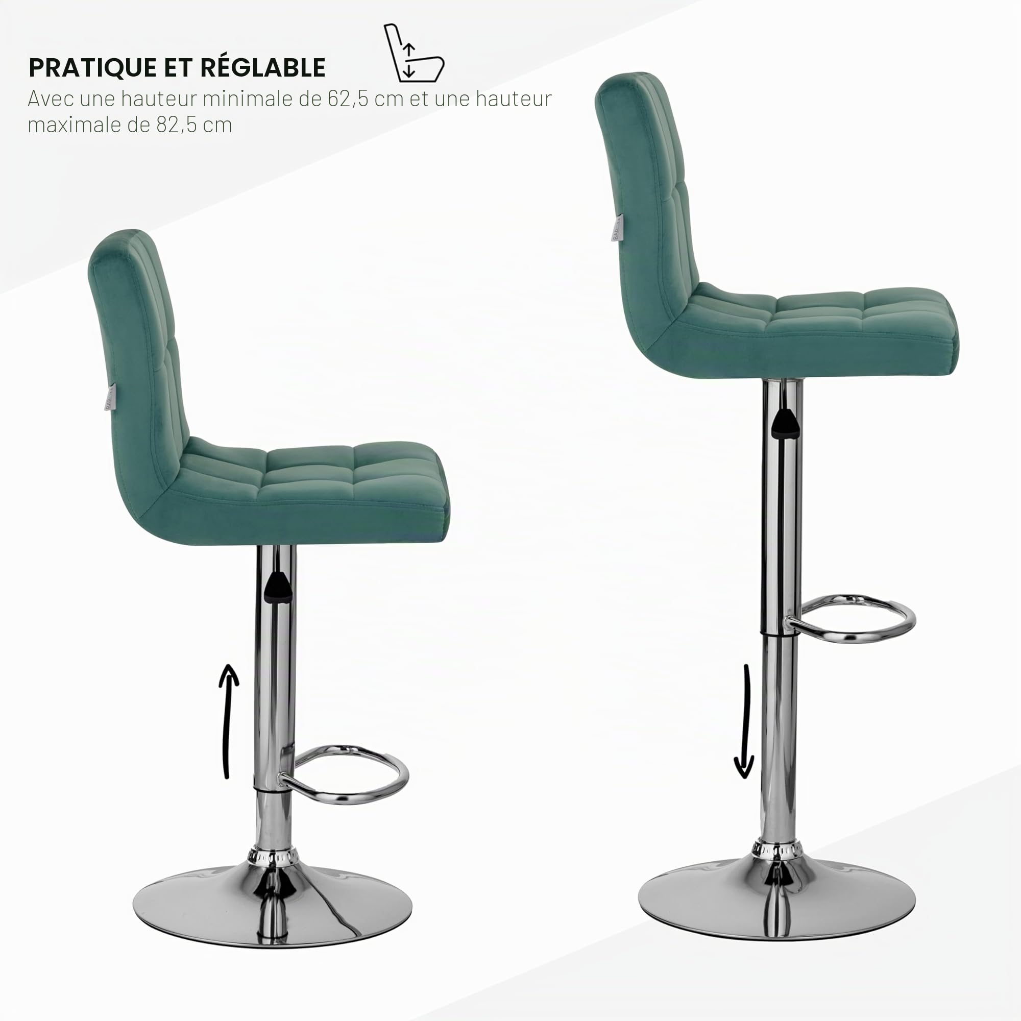 baroni-sedie-tabouret-bar-velours-p-trole-r-glable-lot-2 image 4