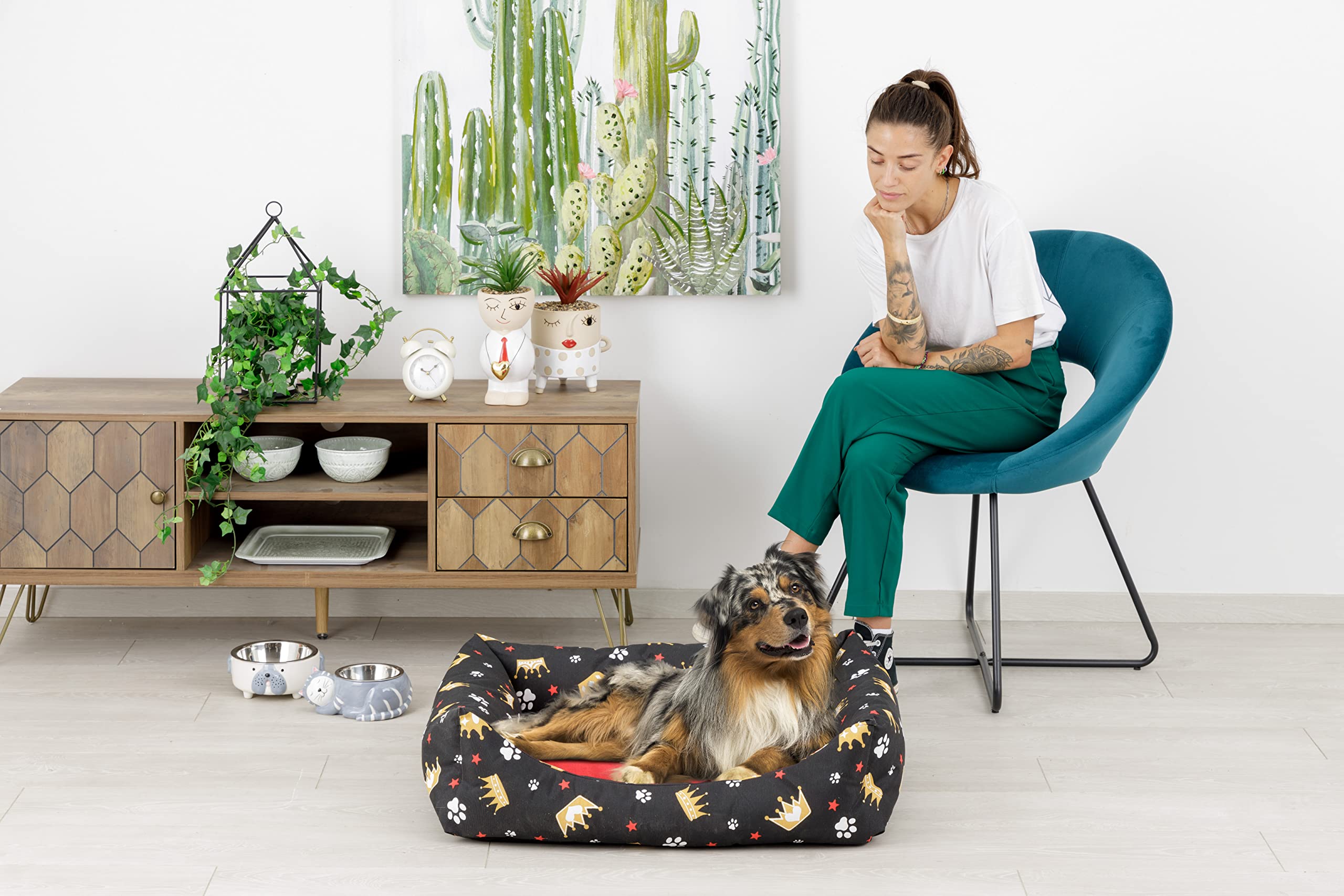 baroni-home-pet-panier-chien-chat-45x60-cm-noir-rouge-couronnes image 3