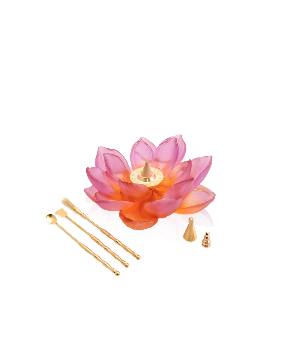 daum-jardin-de-lotus-porte-encens-cristal-ambre-rose image 1