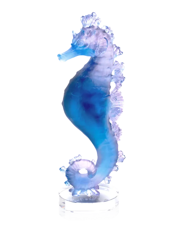daum-univers-animalier-mer-de-corail-hippocampe-sculpture-bleu-rose image 1