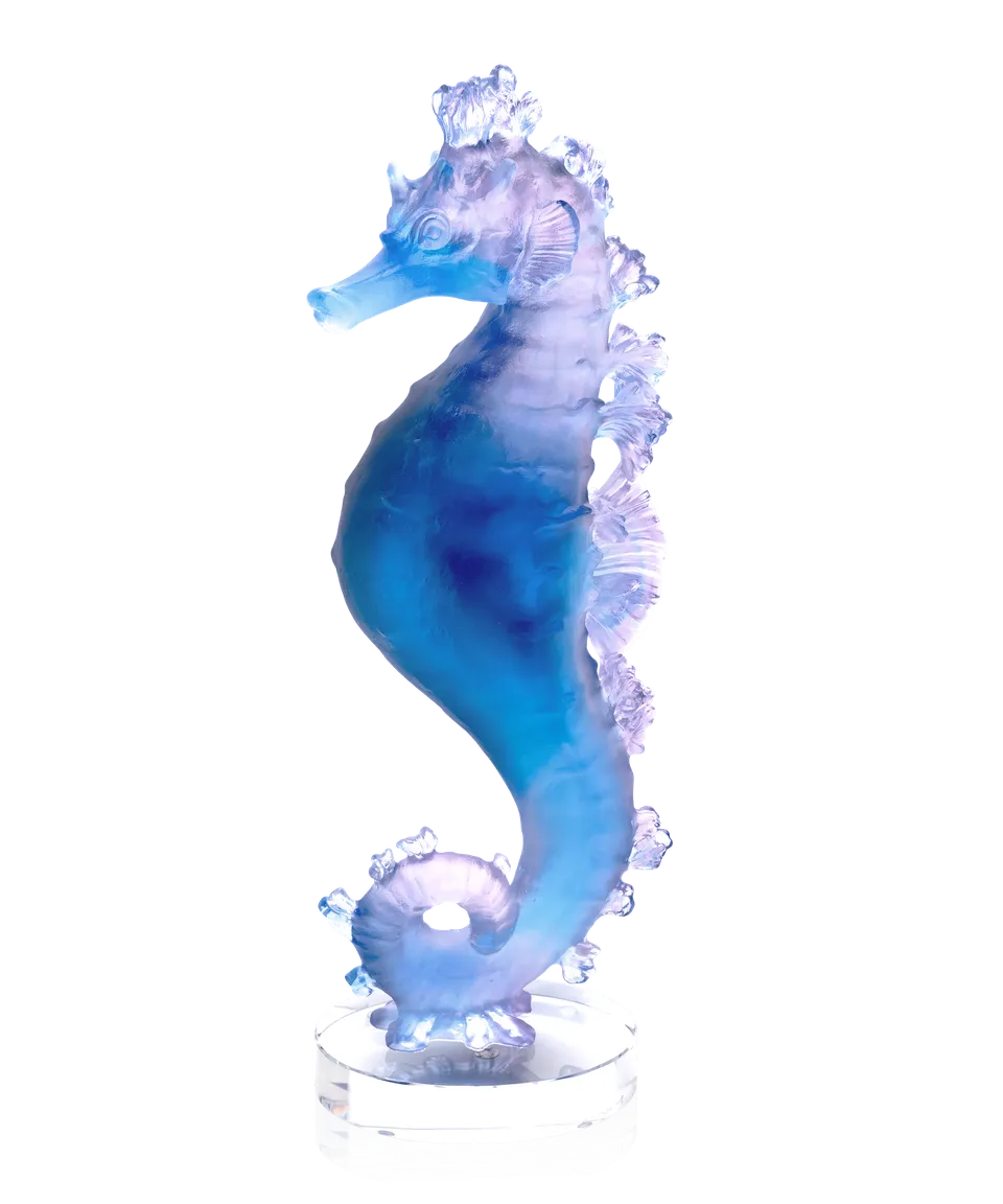 daum-univers-animalier-mer-de-corail-hippocampe-sculpture-bleu-rose image 1