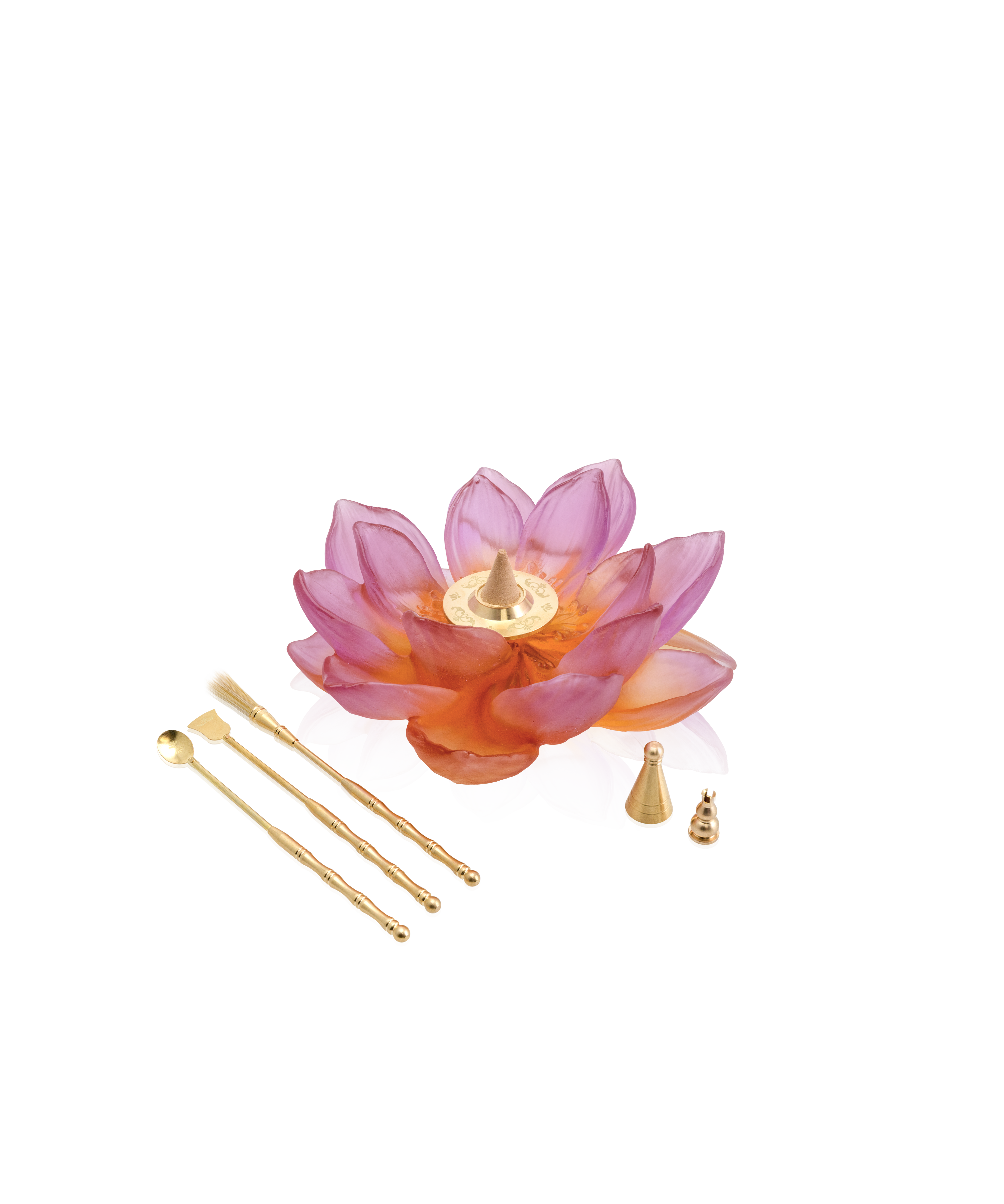 daum-jardin-de-lotus-porte-encens-cristal-ambre-rose image 1