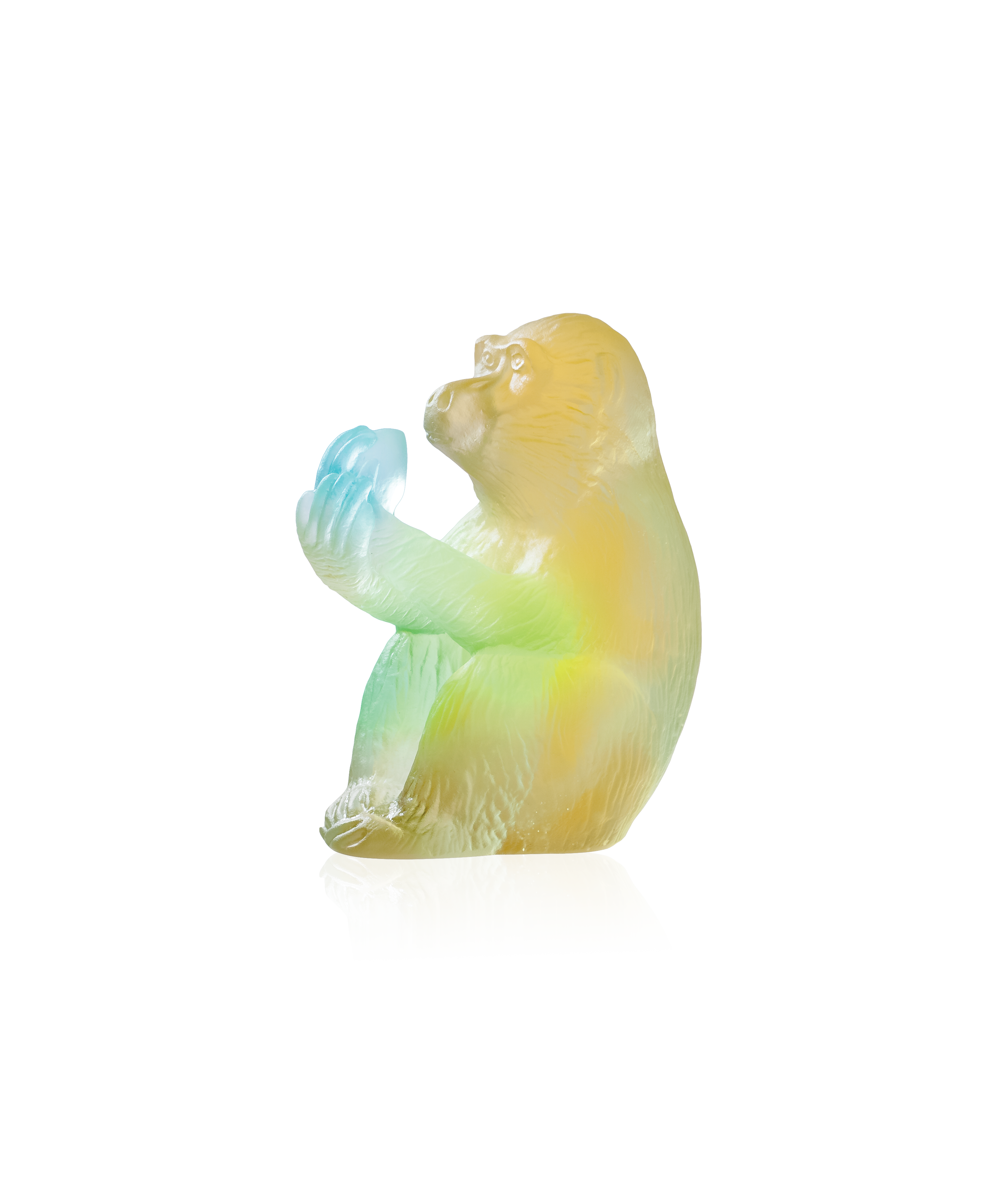 daum-univers-animalier-singe-la-p-che-sculpture-p-te-de-verre-jaune-vert image 1