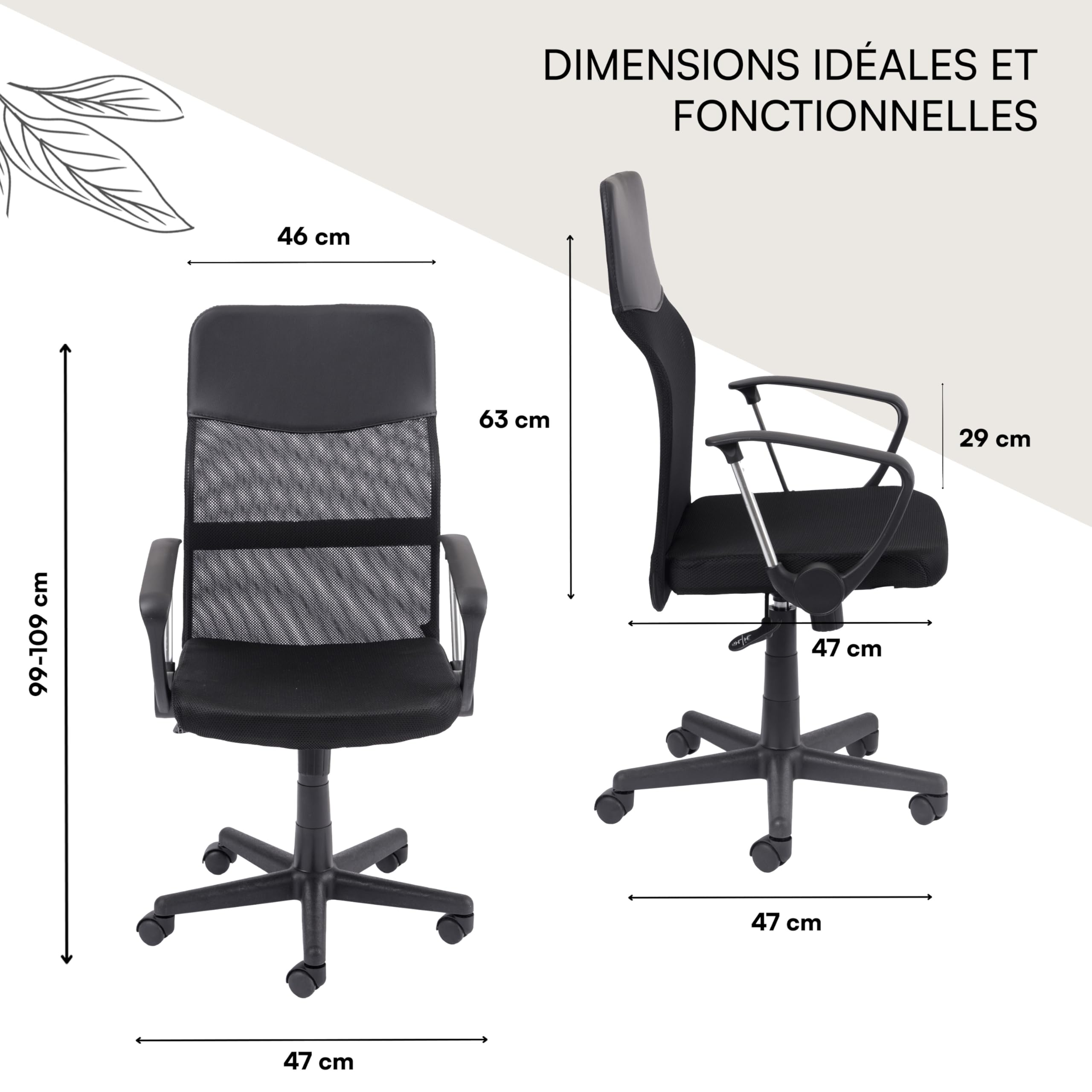 baroni-home-sedie-chaise-bureau-similicuir-noir-hauteur-r-glable image 5