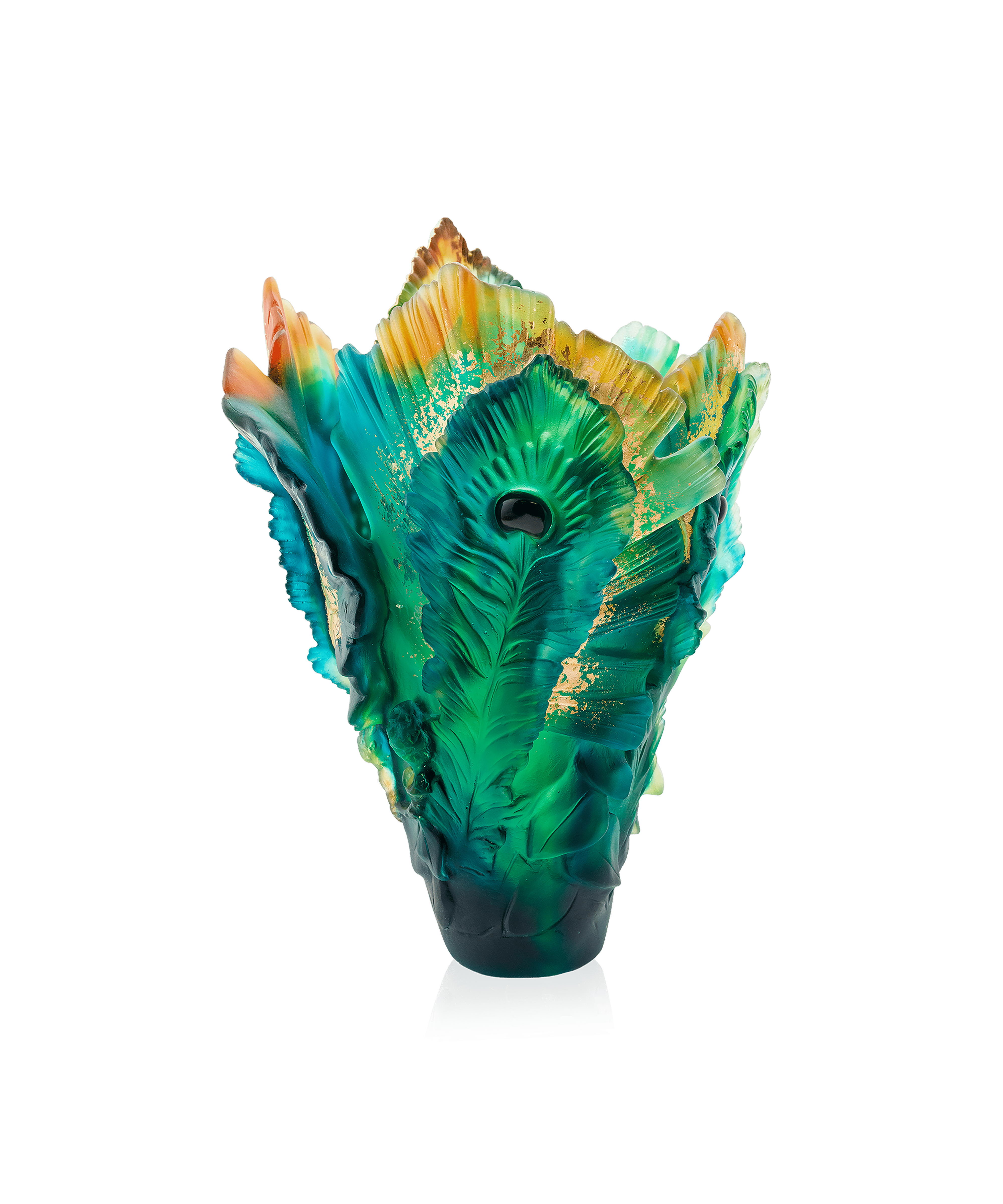 daum-univers-v-g-tal-fleur-de-paon-vase-grand-mod-le-dor-feuille-d-or image 1