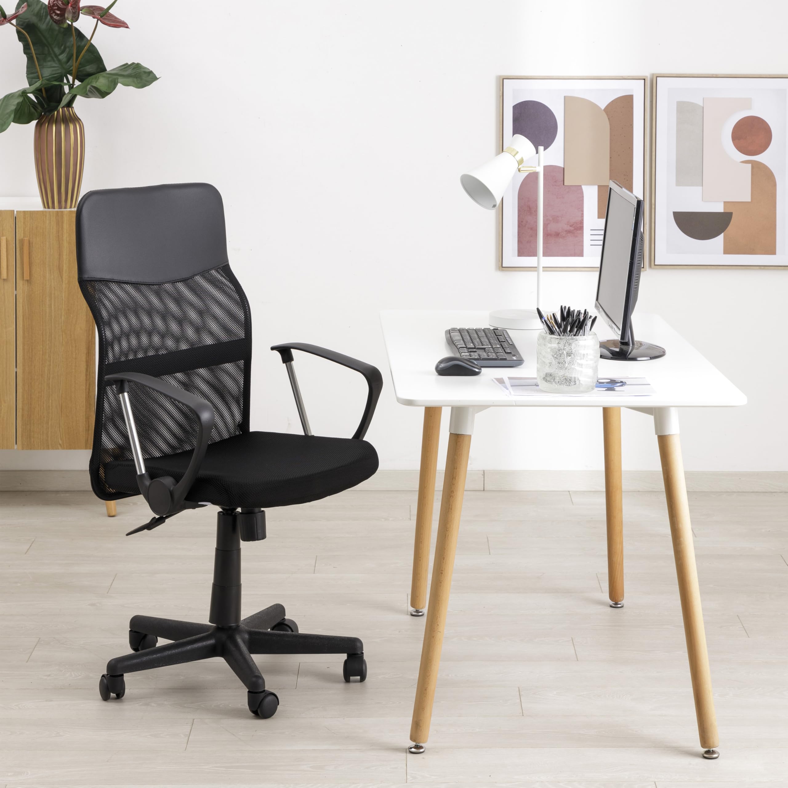 baroni-home-sedie-chaise-bureau-similicuir-noir-hauteur-r-glable image 2