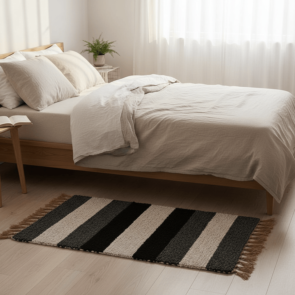 luisa-paix-o-linge-de-maison-tapis-artisanal-ray-gris-noir-110x60 image 3