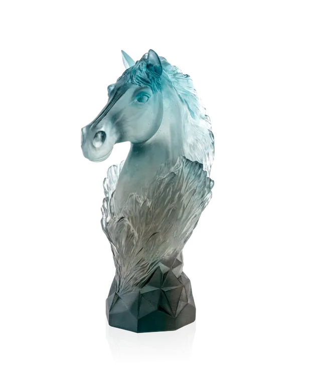 daum-univers-animalier-cavalcade-cavalier-d-chec-sculpture-bleu-gris-250-ex image 1