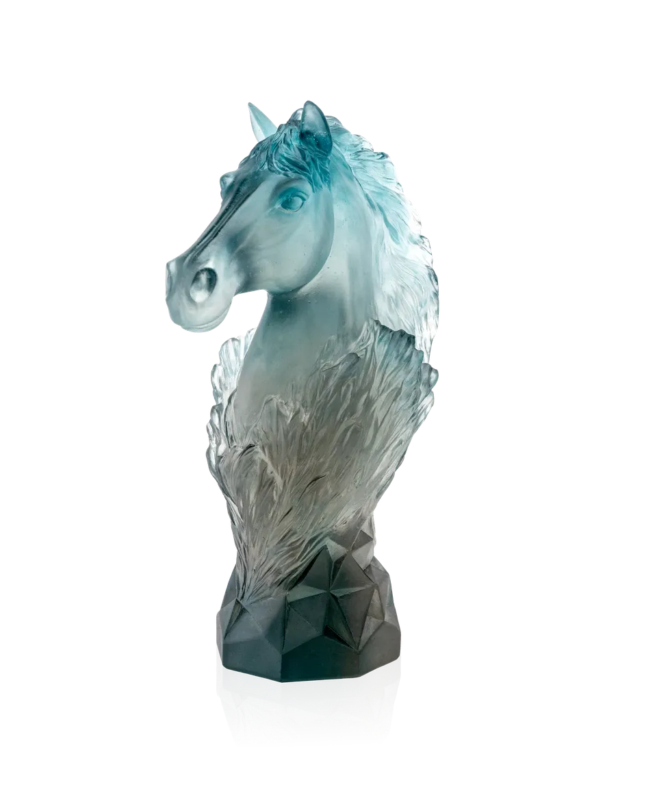daum-univers-animalier-cavalcade-cavalier-d-chec-sculpture-bleu-gris-250-ex image 1