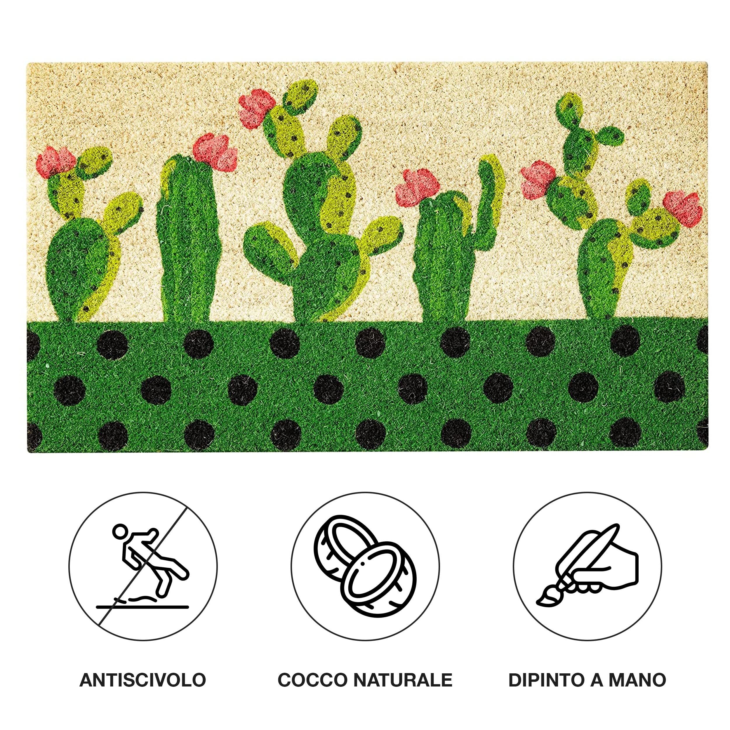 baroni-home-tapis-paillasson-coco-cactus-vert-pois-70x40 image 3