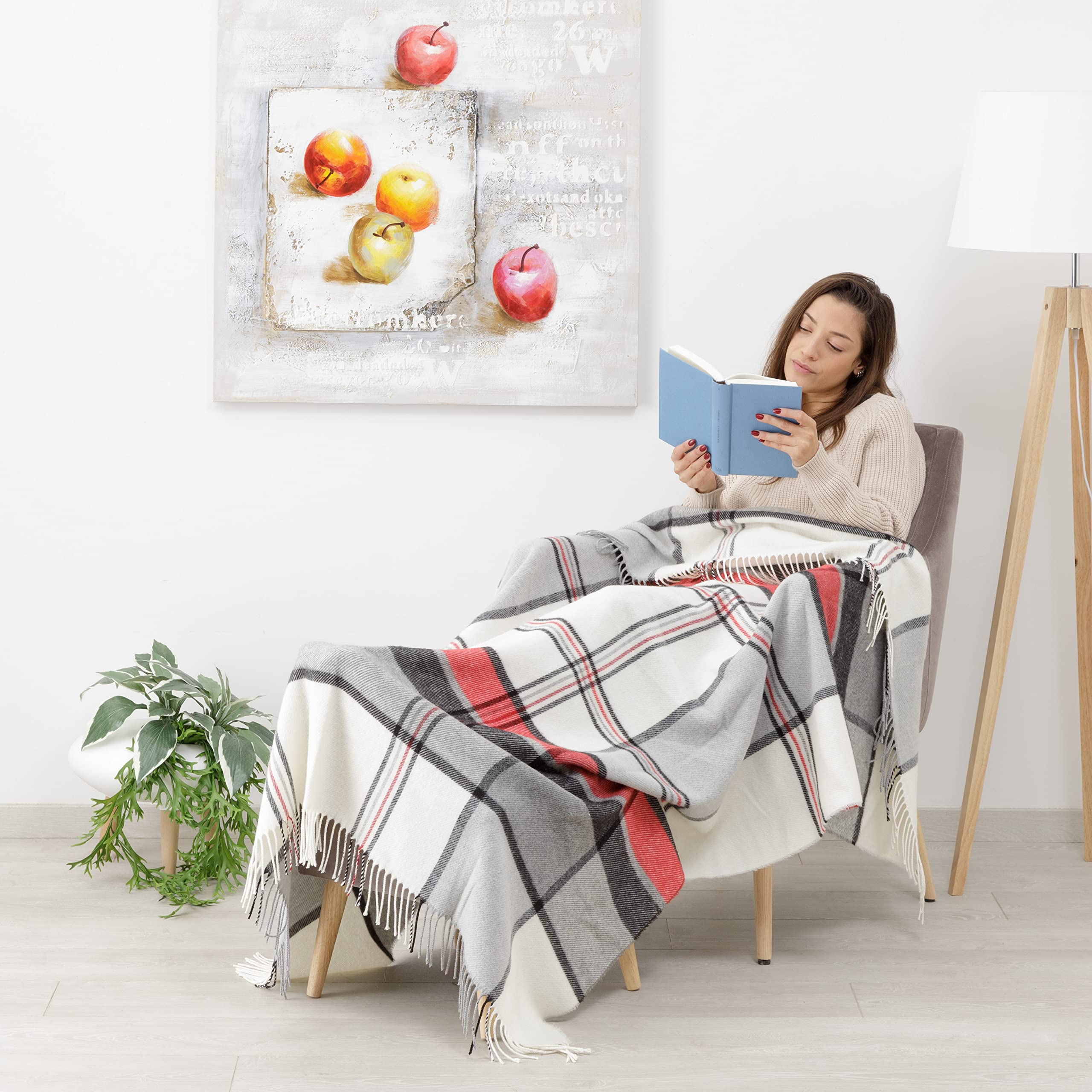 baroni-home-tessile-plaid-coton-carr-rouge-blanc-130x170 image 3