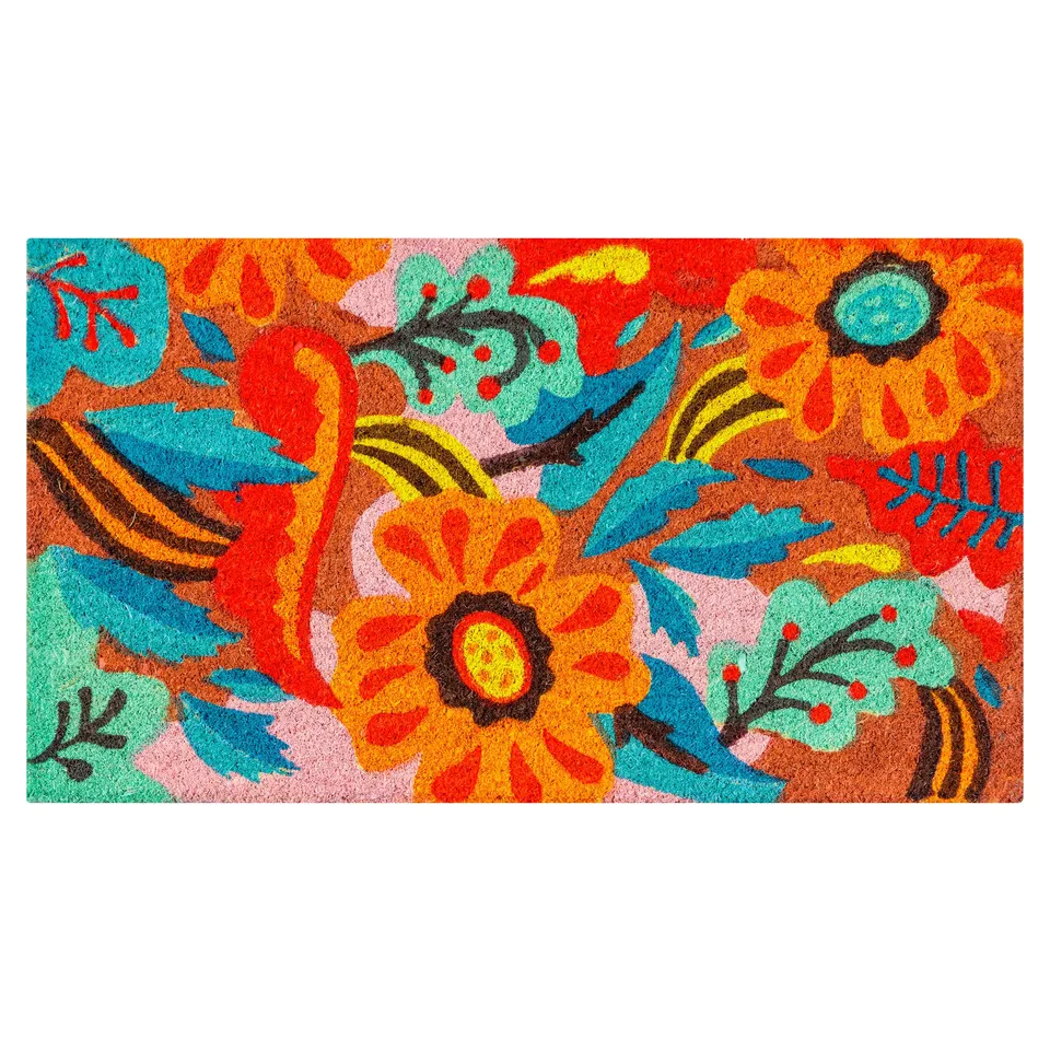 baroni-home-tessile-casa-paillasson-coco-fleurs-fond-rose-70x40-cm image 1