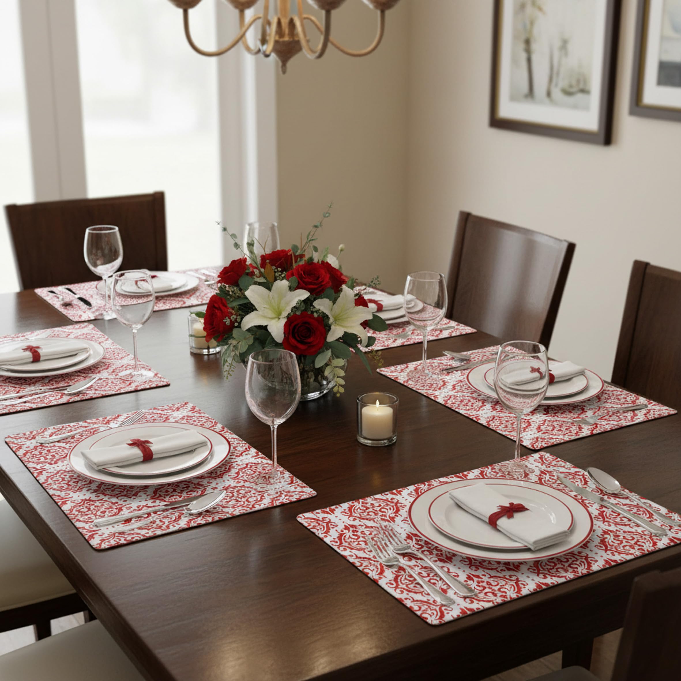 baroni-home-cucina-lot-6-sets-de-table-pvc-damas-rouges-44x28-cm image 4
