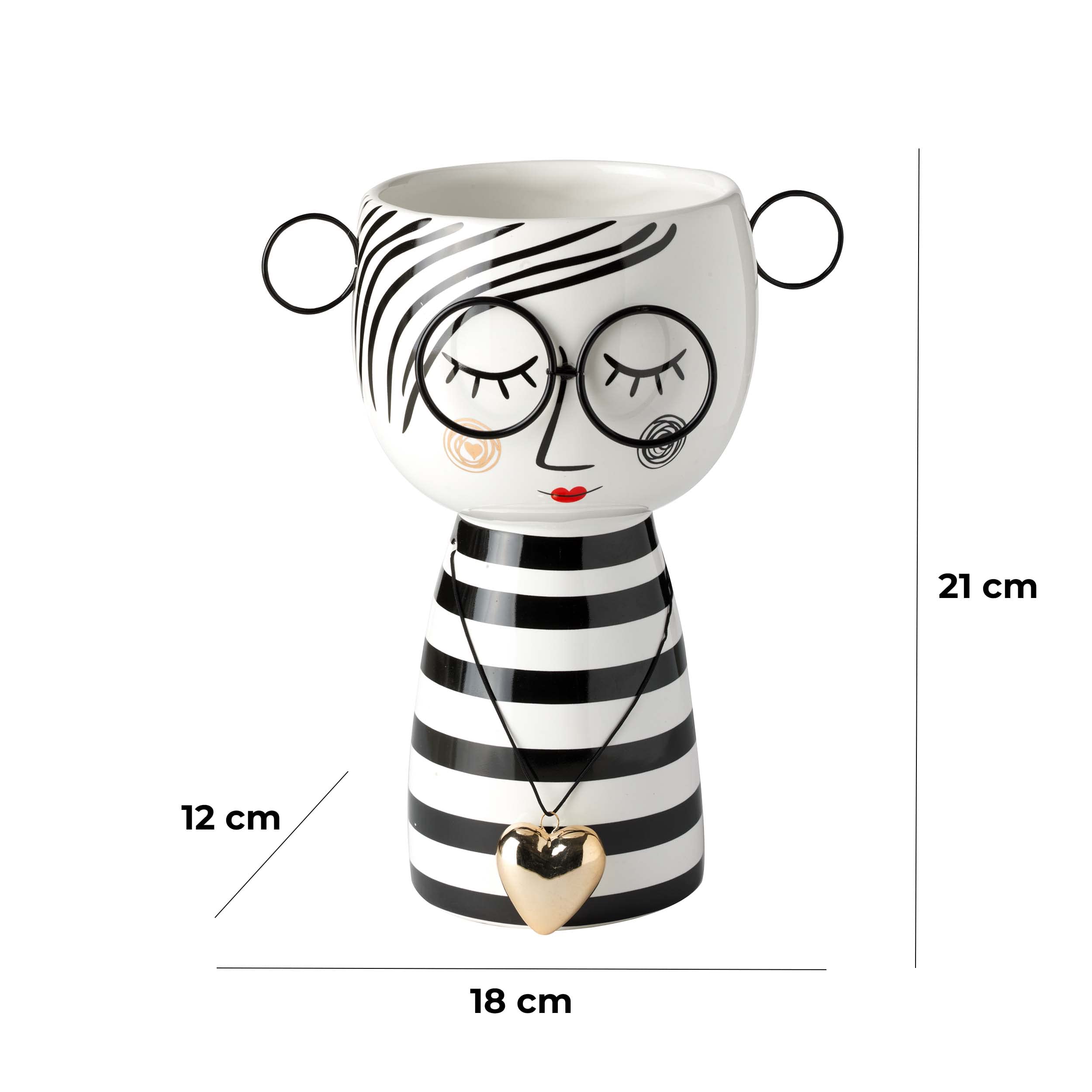 baroni-home-decorazioni-vase-visage-c-ramique-fille-robe-rayures image 2