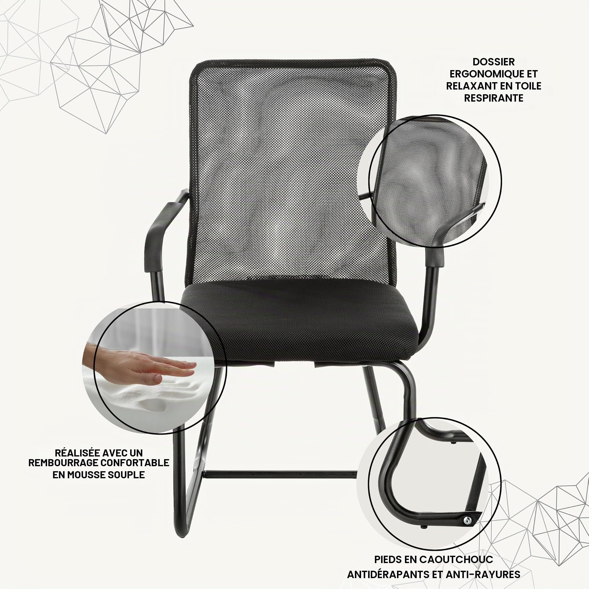 baroni-home-sedie-chaise-bureau-noire-accoudoirs-toile-respirante image 5