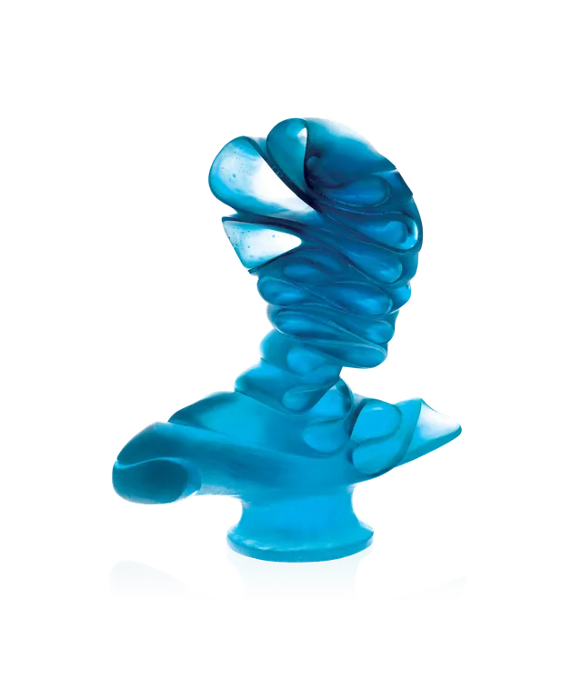 daum-art-cristal-masque-de-verre-bleu-jean-faucheur-sculpture-275-ex image 1