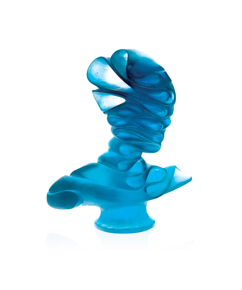 daum-art-cristal-masque-de-verre-bleu-jean-faucheur-sculpture-275-ex image 1