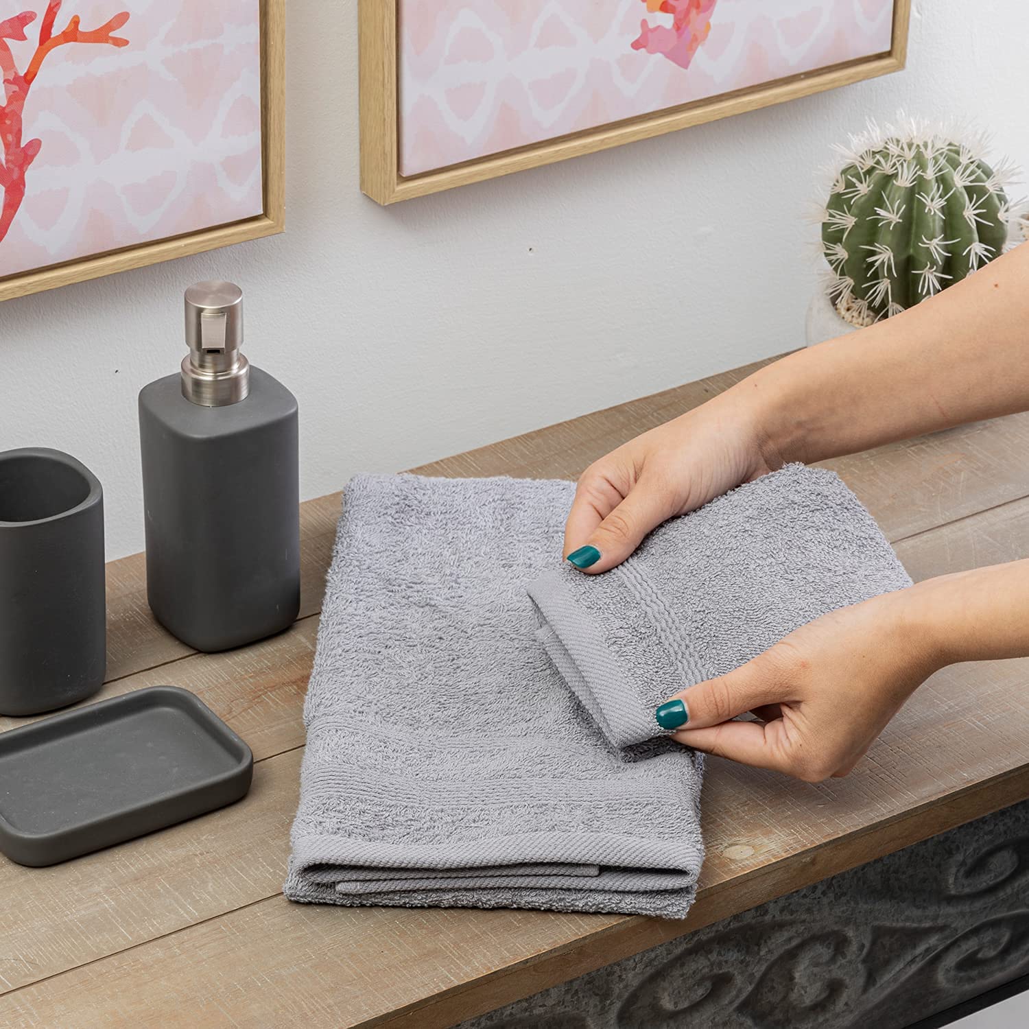 baroni-home-afrodite-lot-2-serviettes-coton-gris-55x100-40x55cm image 3