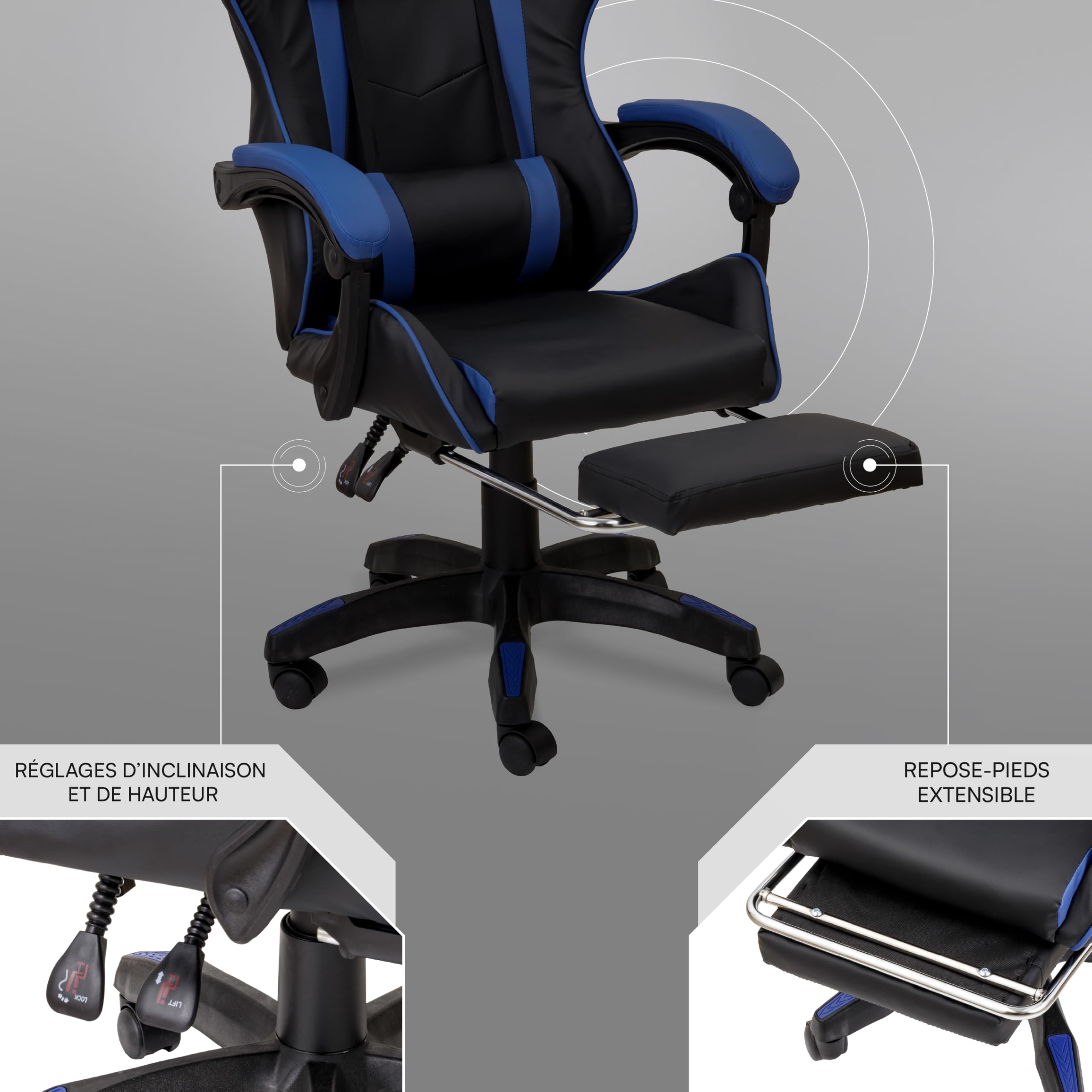 baroni-home-sedie-chaise-gaming-bleue-ergonomique-repose-pieds image 8