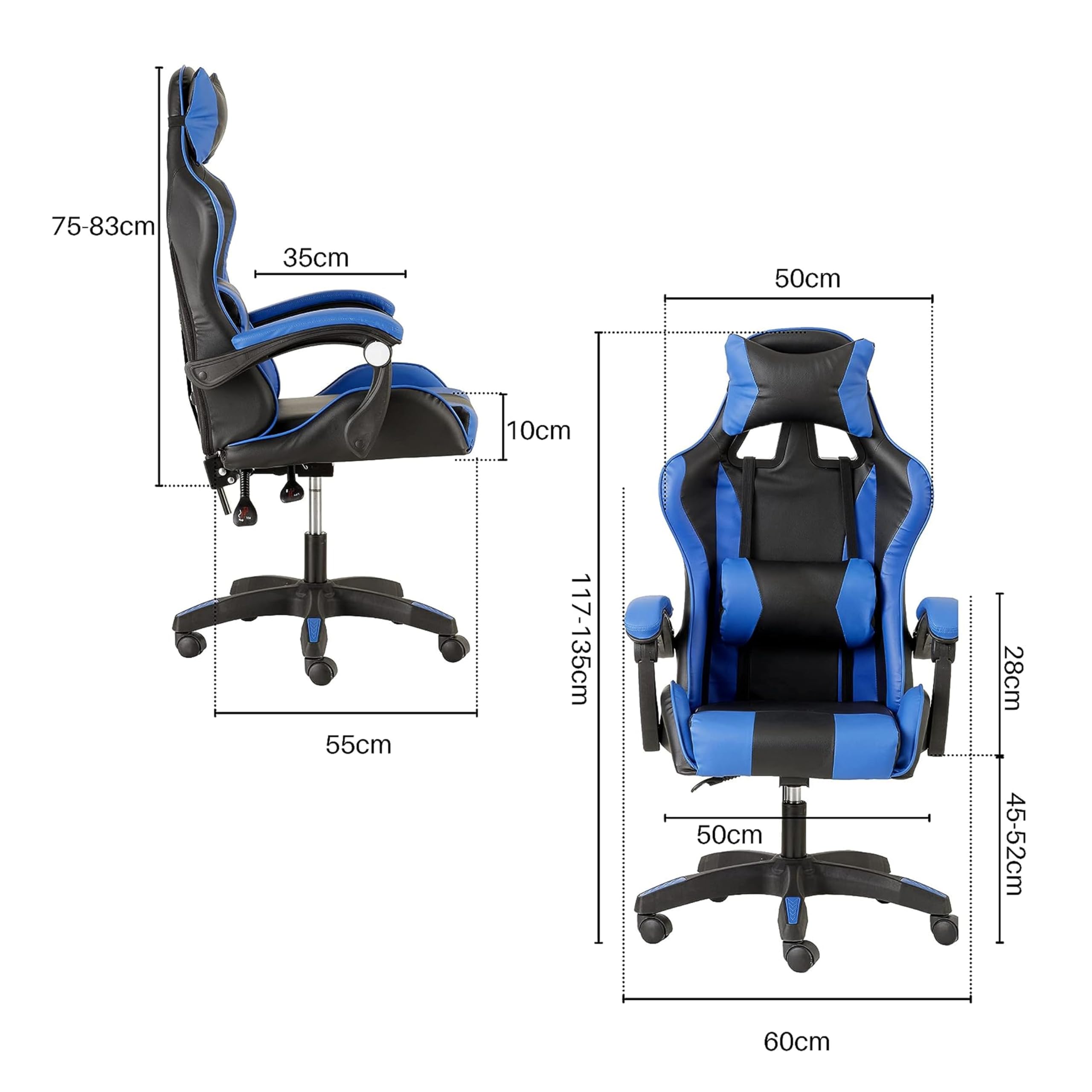 baroni-home-sedie-chaise-gaming-bleue-massage-lombaire-inclinable image 3