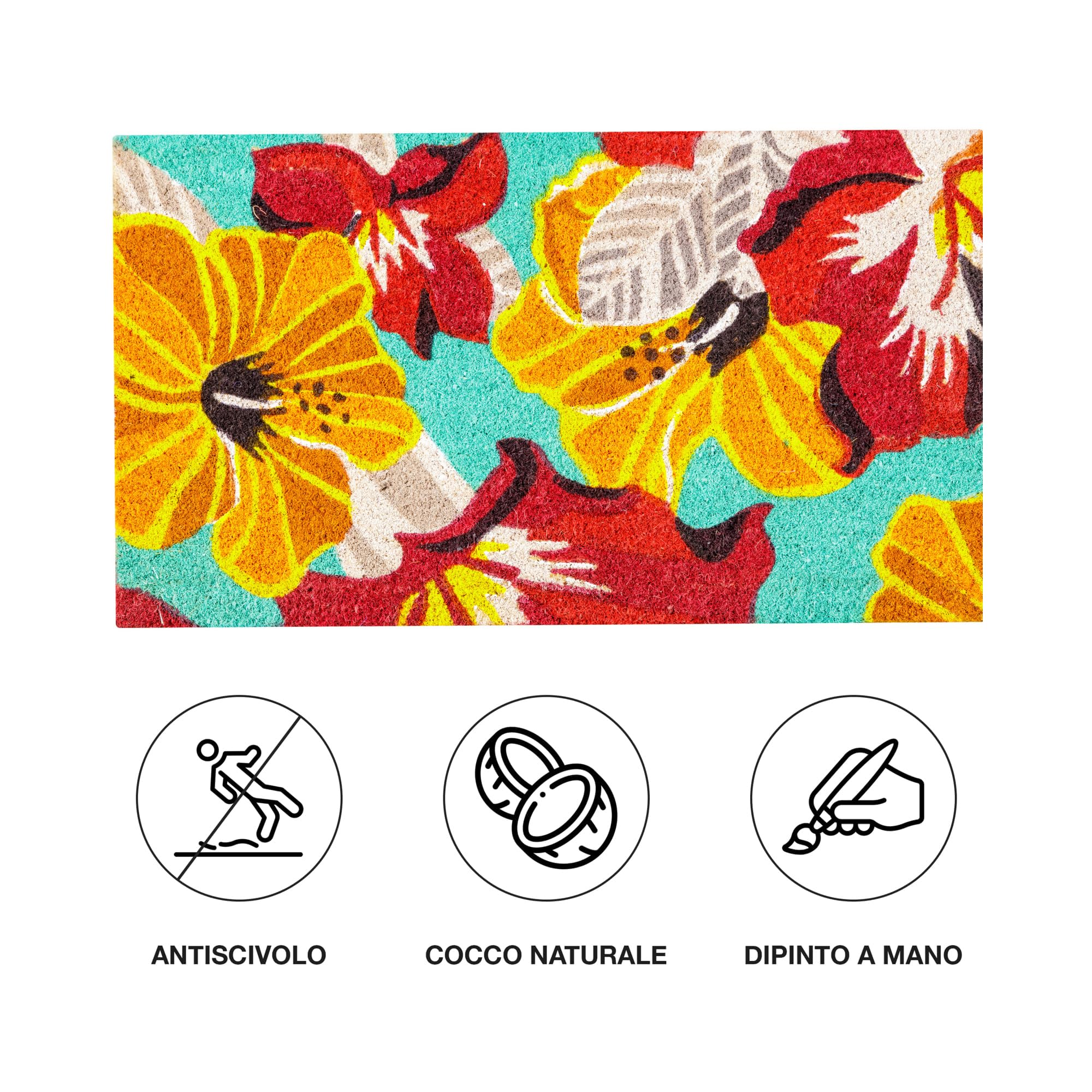 baroni-home-tessile-casa-paillasson-coco-fleurs-jaune-rouge-70x40 image 4