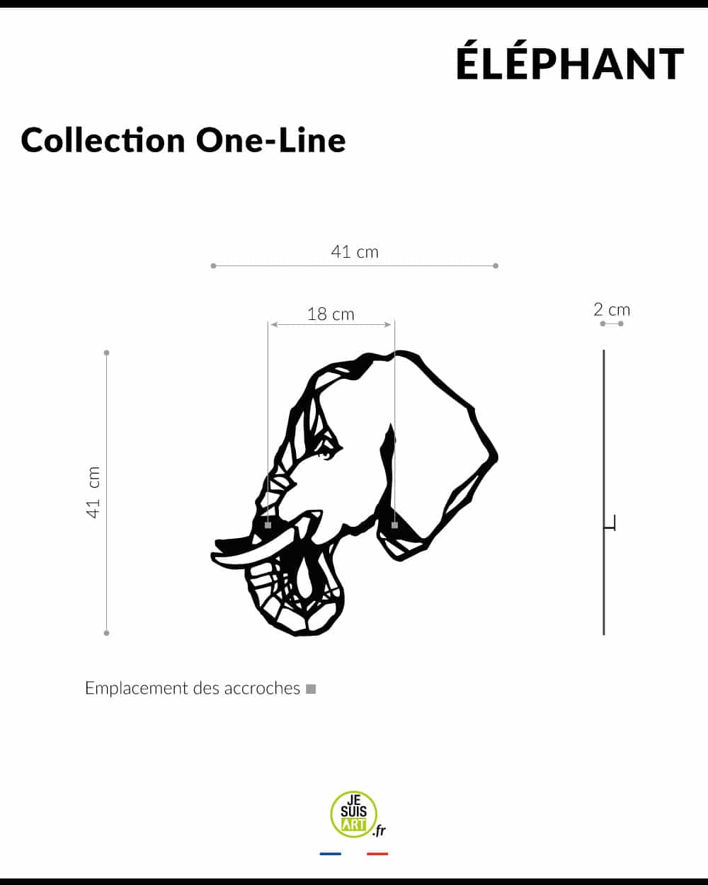 je-suis-art-animaux-l-phant-one-line-tableau-mural-m-tal-noir image 5