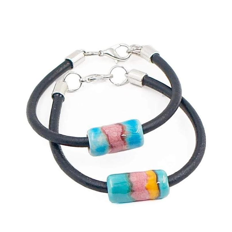 luisa-paix-o-bijoux-bracelet-c-ramique-cuir-turquoise-18-cm image 1