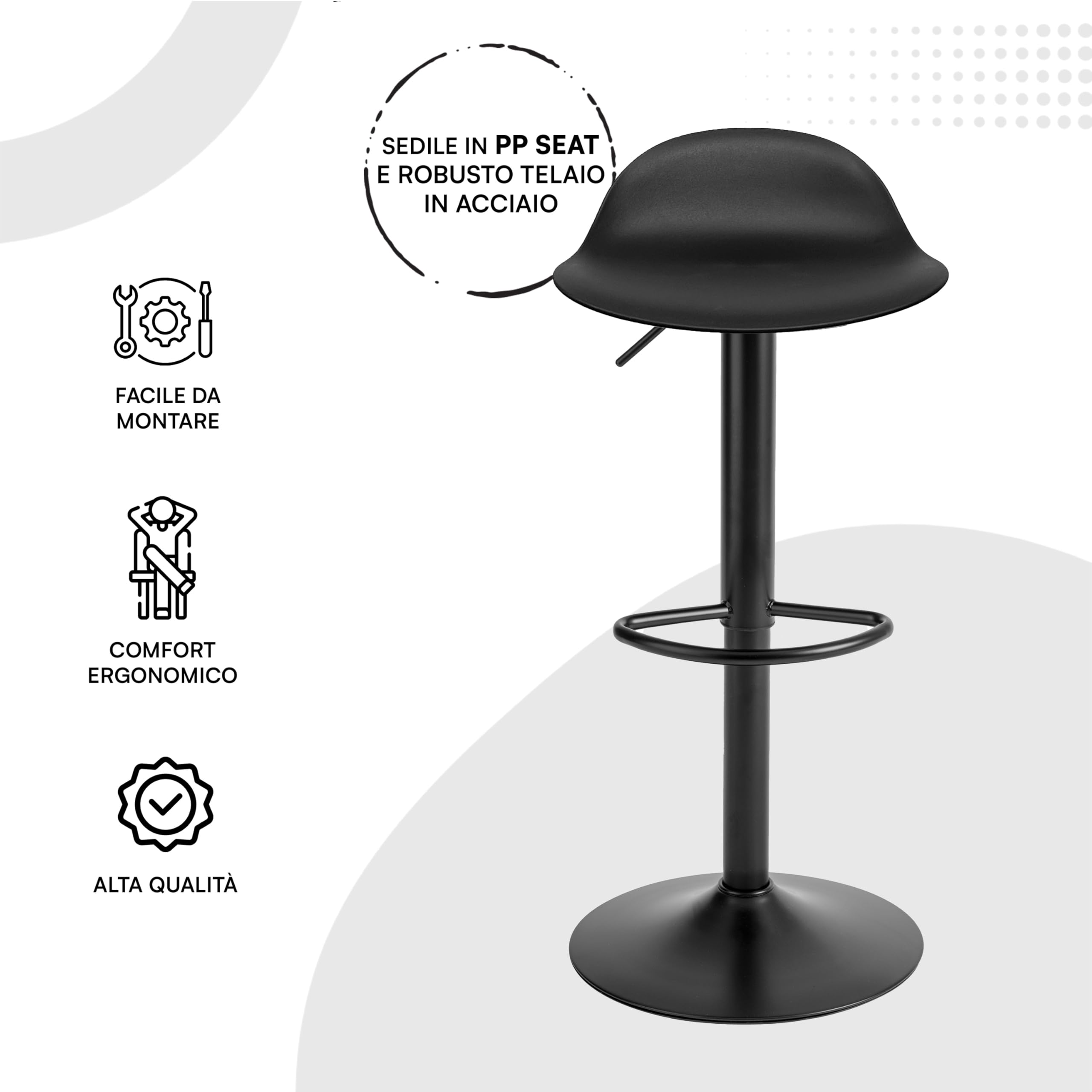 baroni-home-sedie-tabouret-bar-noir-r-glable-64-86-cm image 6