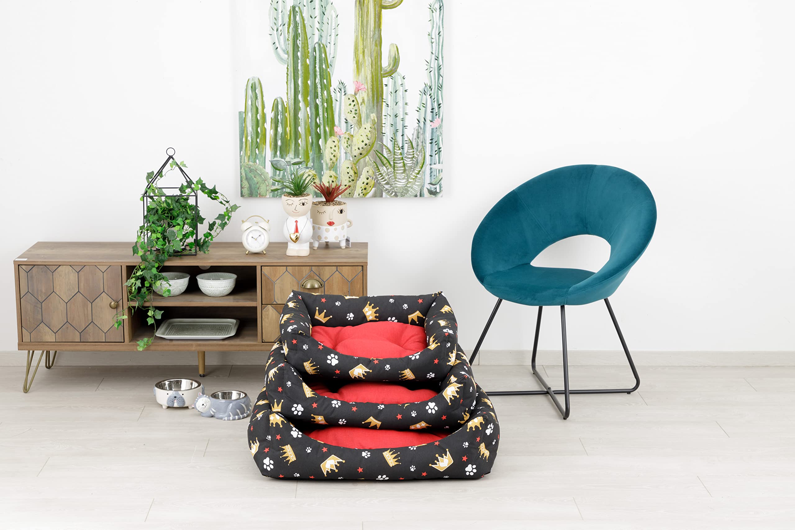 baroni-home-pet-panier-chien-chat-45x60-cm-noir-rouge-couronnes image 7