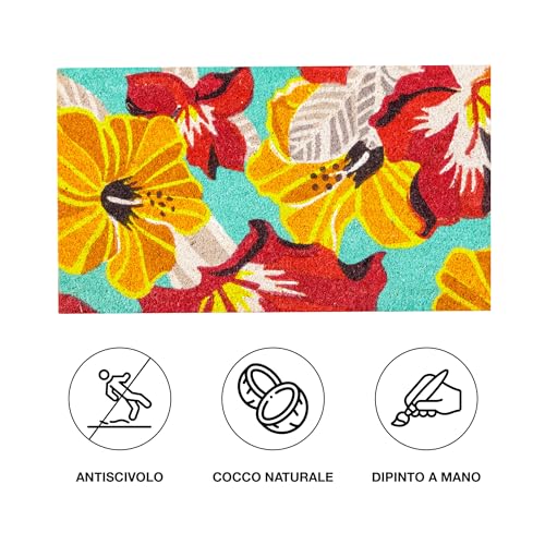 baroni-home-tessile-casa-paillasson-coco-fleurs-jaune-rouge-70x40 image 8