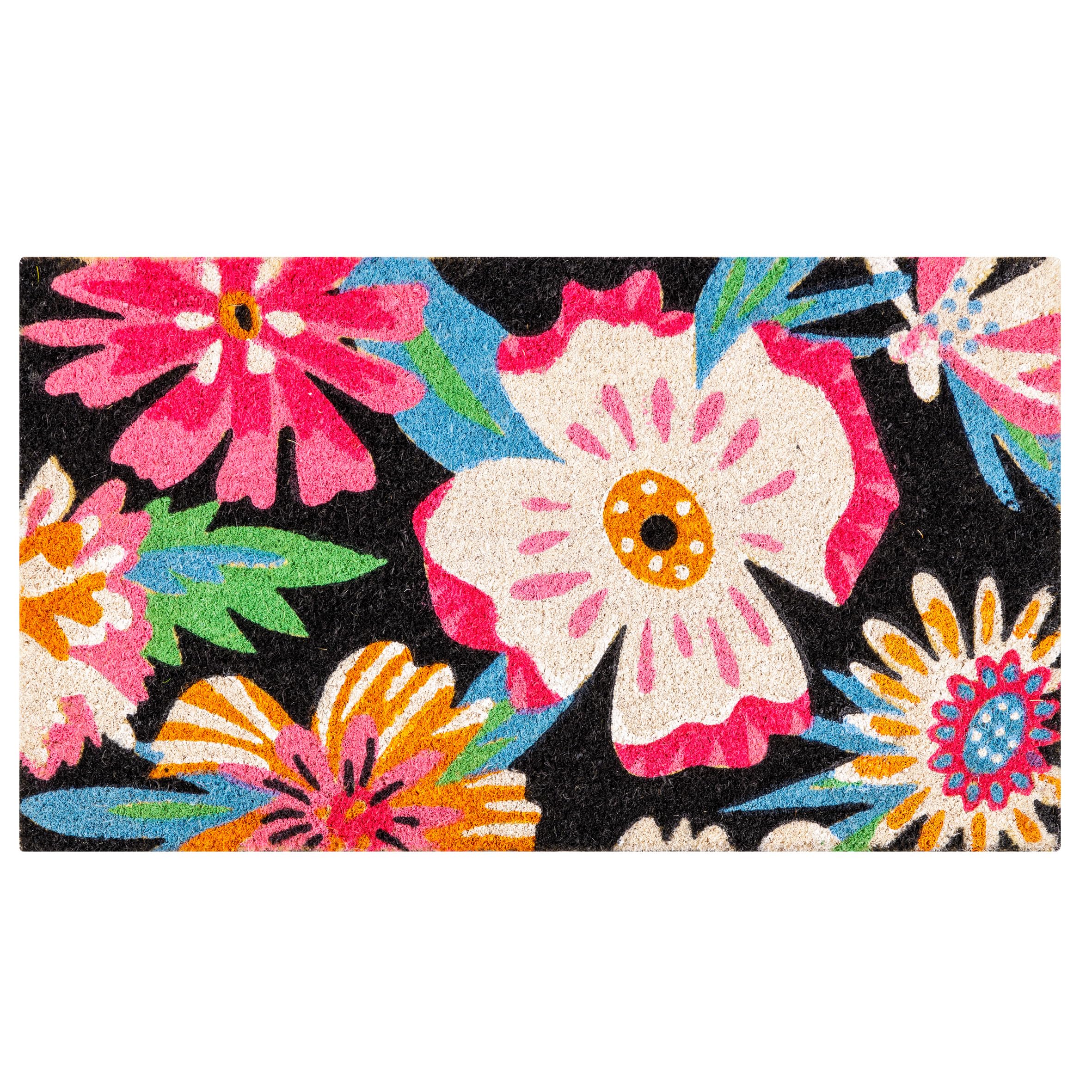 baroni-home-tessile-casa-paillasson-coco-fleurs-rose-noir-70x40 image 1